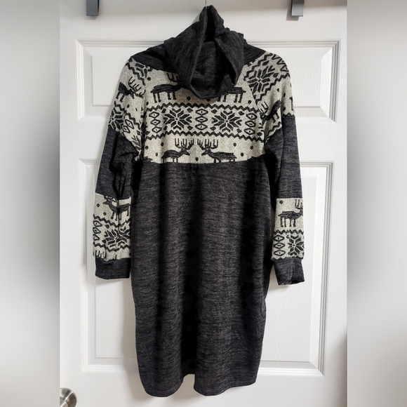 JODIFL Dresses & Skirts - NWT - Jodifl Womens Dark And Light Gray Winter Cowl Neck Sweater Dress Size M